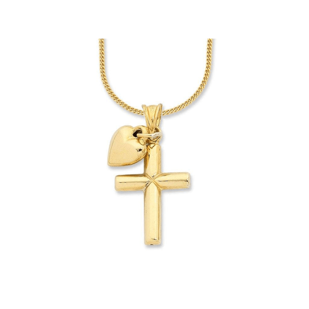 45cm Cross and Heart Pendant Necklace in 9kt Bonded Gold Silver Filled Pendants Bevilles 