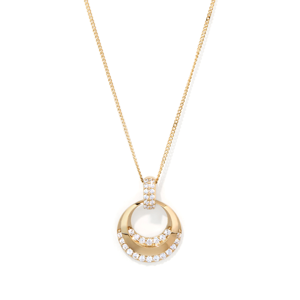 Cubic Zirconia Pave Circle Pendant Necklace in 9kt Yellow Gold Pendants Bevilles 