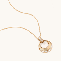 Cubic Zirconia Pave Circle Pendant Necklace in 9kt Yellow Gold Pendants Bevilles 