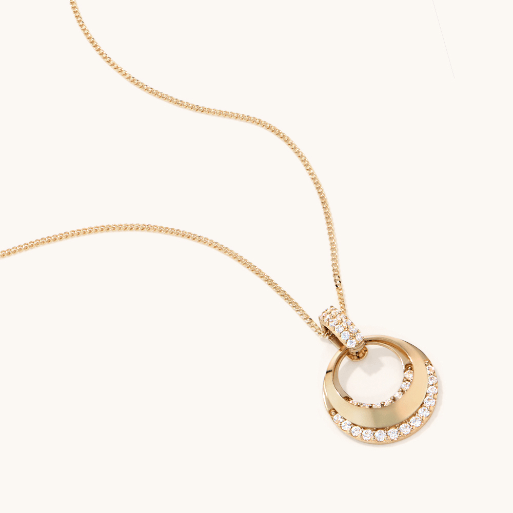 Cubic Zirconia Pave Circle Pendant Necklace in 9kt Yellow Gold Pendants Bevilles 
