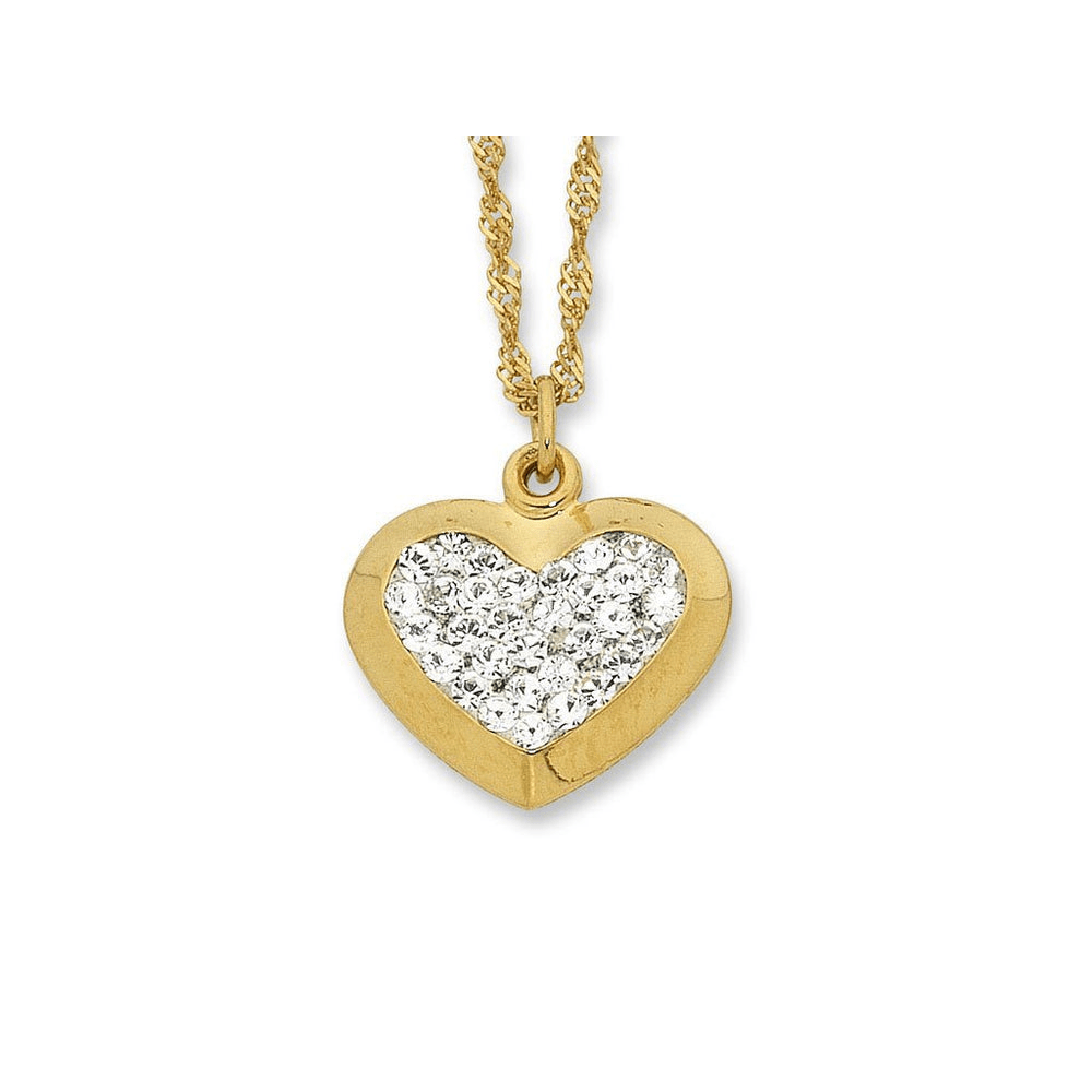9kt Bonded Gold Silver Filled Crystal Heart Necklace 45cm Pendants Bevilles 