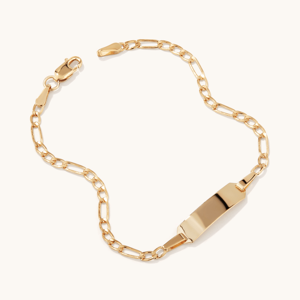 16cm Figaro I.D. Bracelet in 9kt Yellow Bonded Gold Bracelets Bevilles 