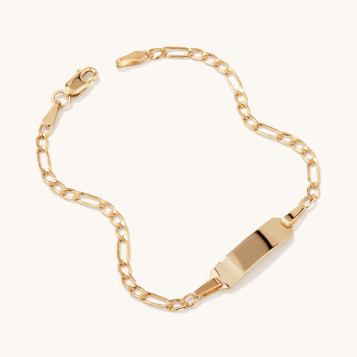 16cm Figaro I.D. Bracelet in 9kt Yellow Bonded Gold Bracelets Bevilles 