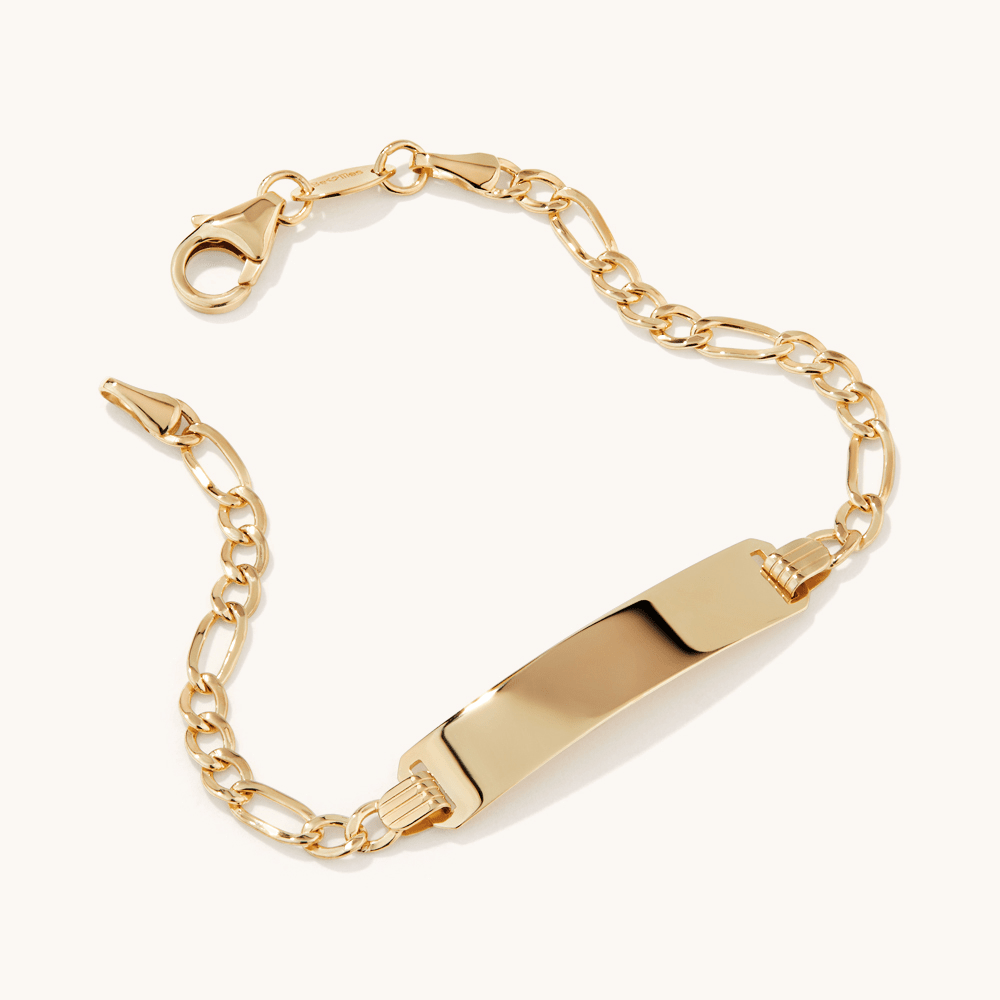 16cm Figaro I.D. Bracelet in 9kt Yellow Bonded Gold Bracelets Bevilles 