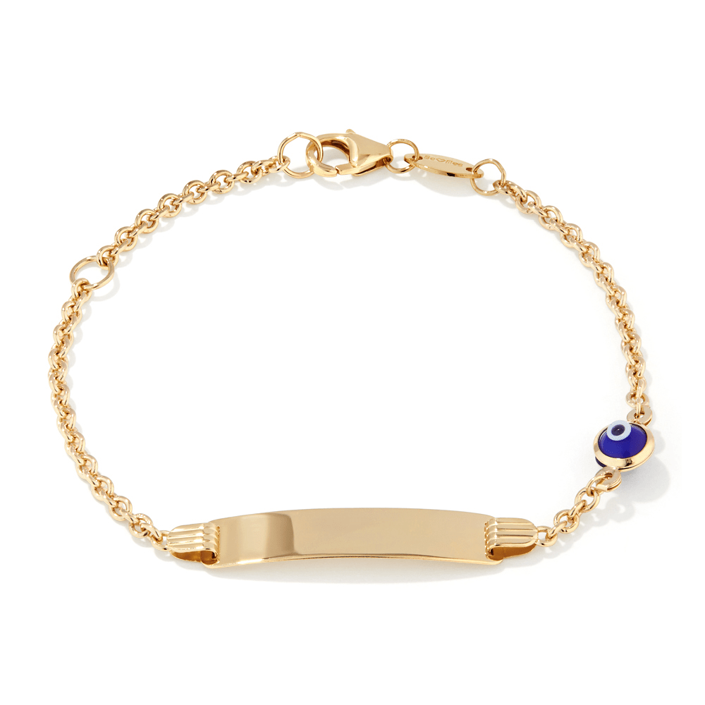 16cm Enamel Evil Eye I.D. Bracelet in 9kt Yellow Bonded Gold Bracelets Bevilles 