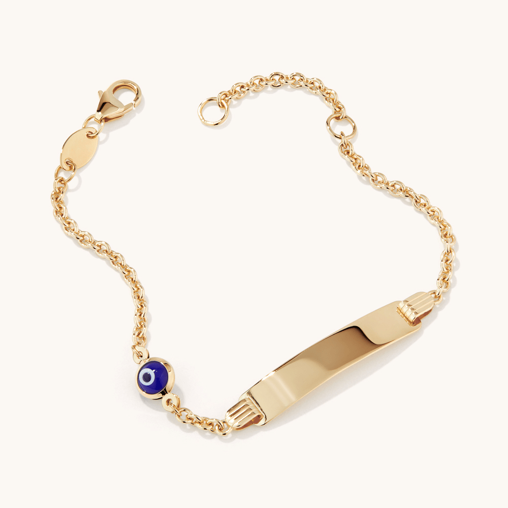 16cm Enamel Evil Eye I.D. Bracelet in 9kt Yellow Bonded Gold Bracelets Bevilles 