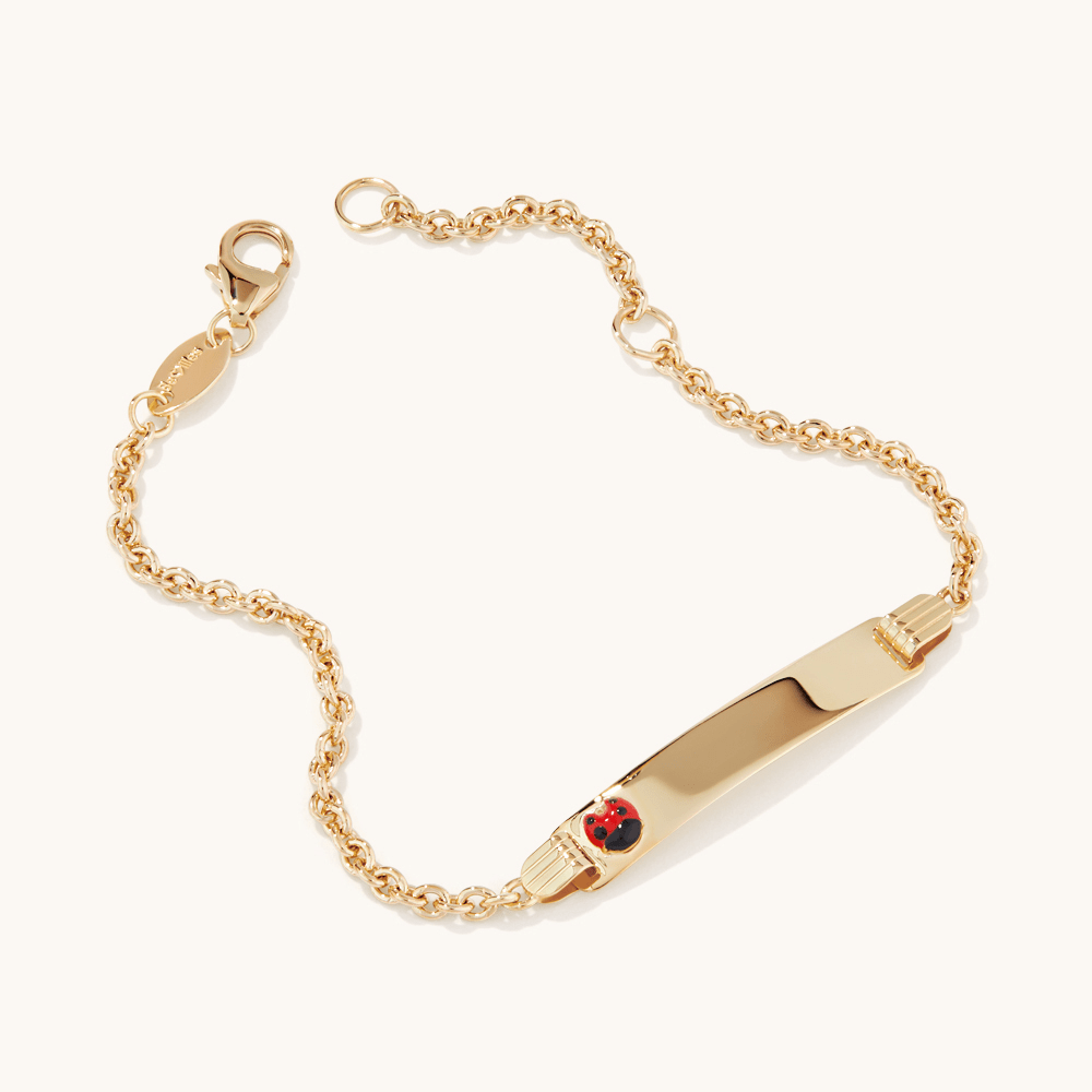16cm Enamel Lady Bug I.D. Bracelet in 9kt Yellow Bonded Gold Bracelets Bevilles 