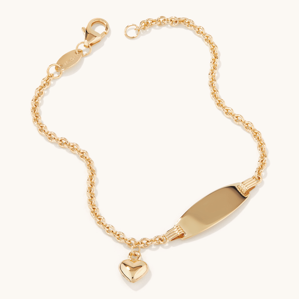 16cm Heart Charm I.D. Bracelet in 9kt Yellow Bonded Gold Bracelets Bevilles 
