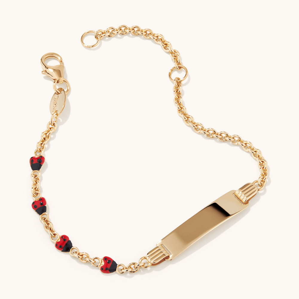 16cm Enamel Lady Bug Charm I.D. Bracelet in 9kt Yellow Bonded Gold Bracelets Bevilles 
