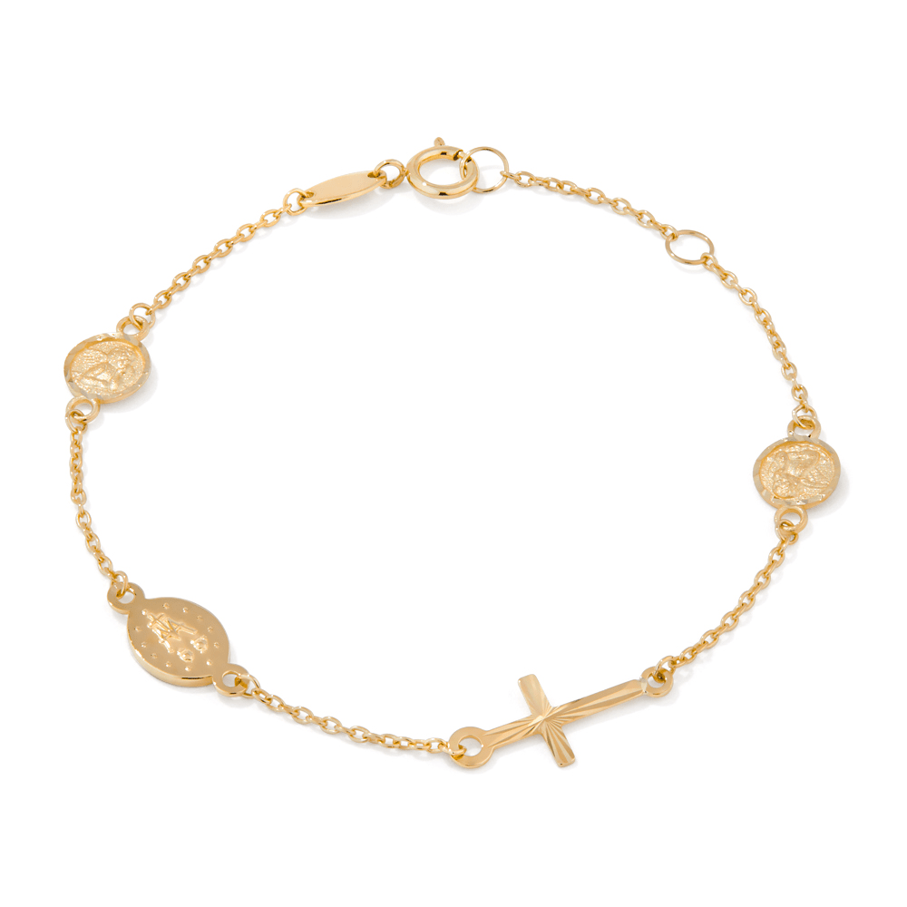 15cm Religious Charm Bracelet in 9kt Yellow Gold Bracelets Bevilles 