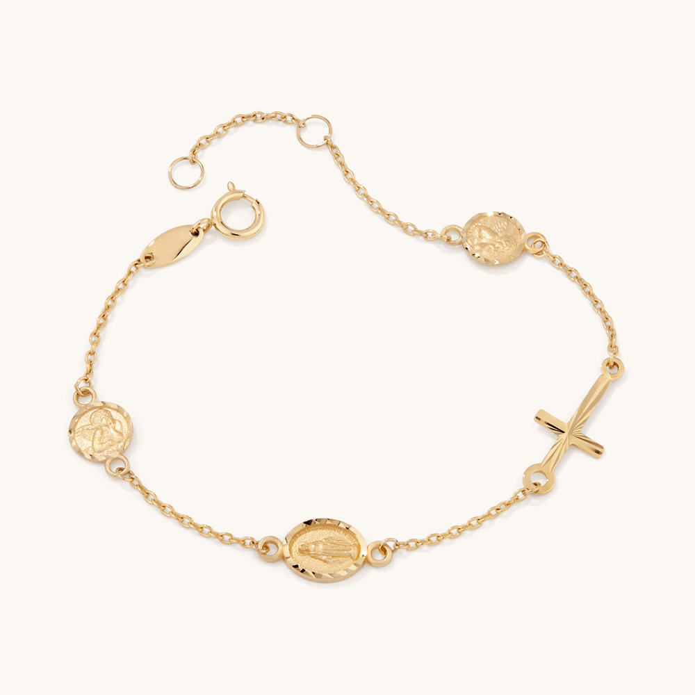 15cm Religious Charm Bracelet in 9kt Yellow Gold Bracelets Bevilles 