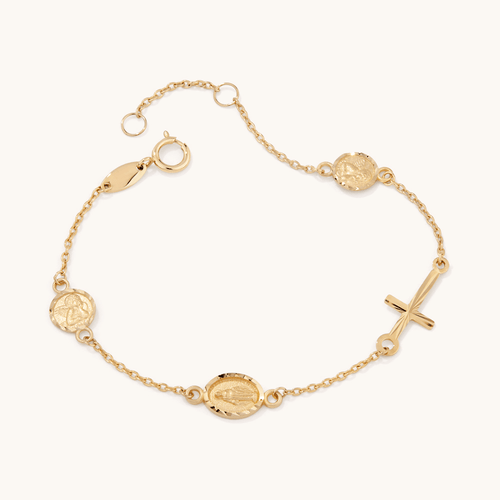 15cm Religious Charm Bracelet in 9kt Yellow Gold Bracelets Bevilles 