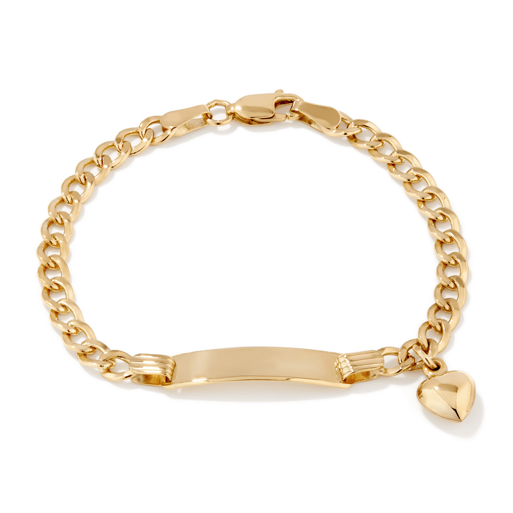 15cm Heart Charm Curb I.D. Bracelet in 9kt Yellow Gold Bracelets Bevilles 