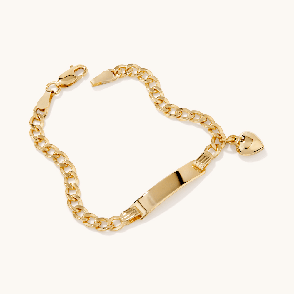 15cm Heart Charm Curb I.D. Bracelet in 9kt Yellow Gold Bracelets Bevilles 