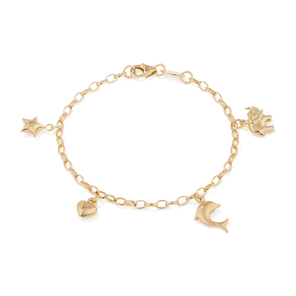 16cm Animal Charm Bracelet in 9kt Yellow Bonded Gold Bracelets Bevilles 