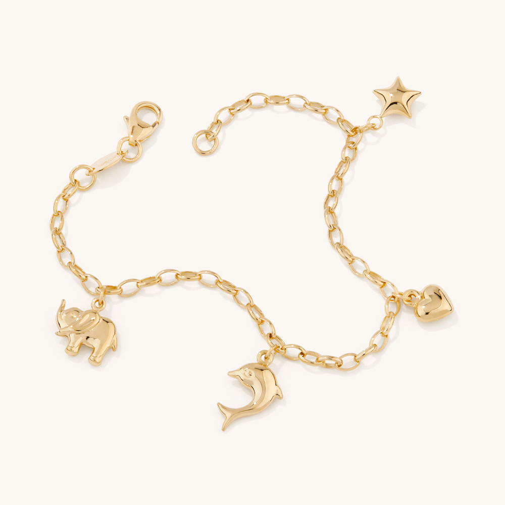 16cm Animal Charm Bracelet in 9kt Yellow Bonded Gold Bracelets Bevilles 