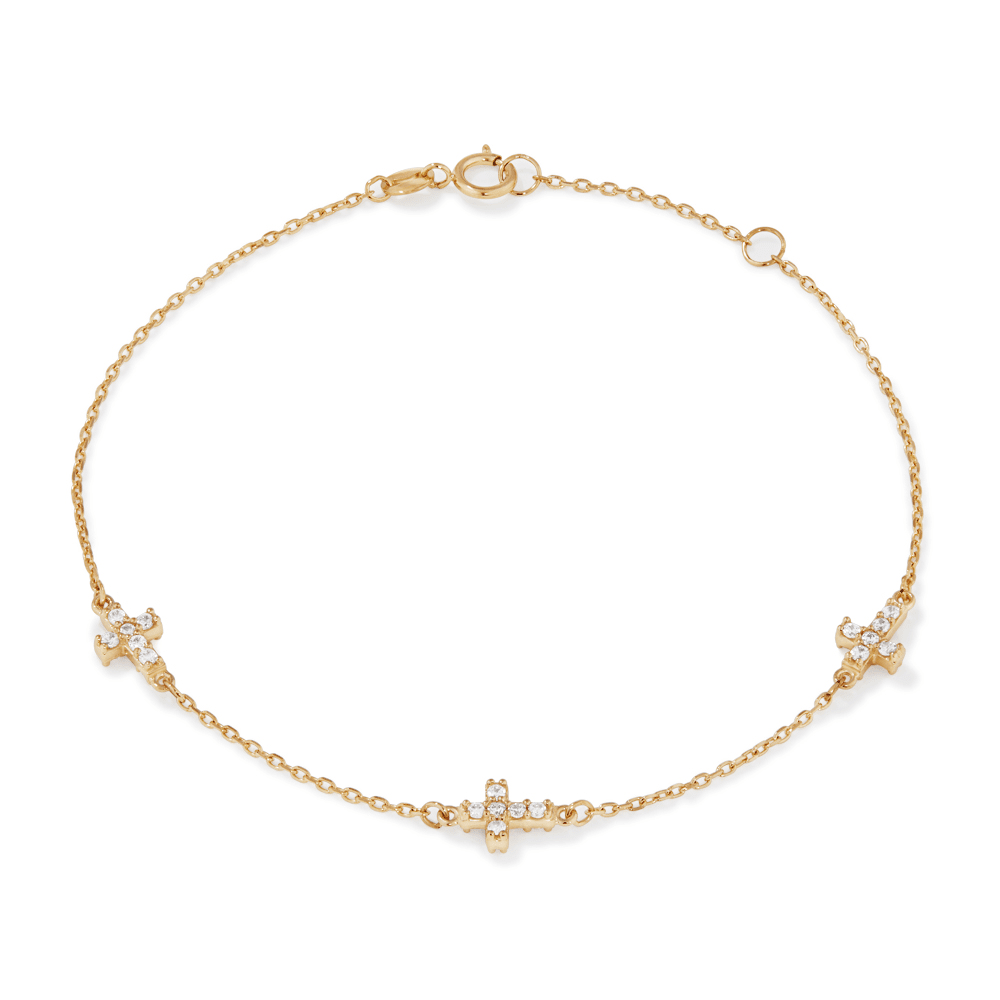 19cm Cubic Zirconia Station Cross Bracelet in 9kt Yellow Gold Bracelets Bevilles 