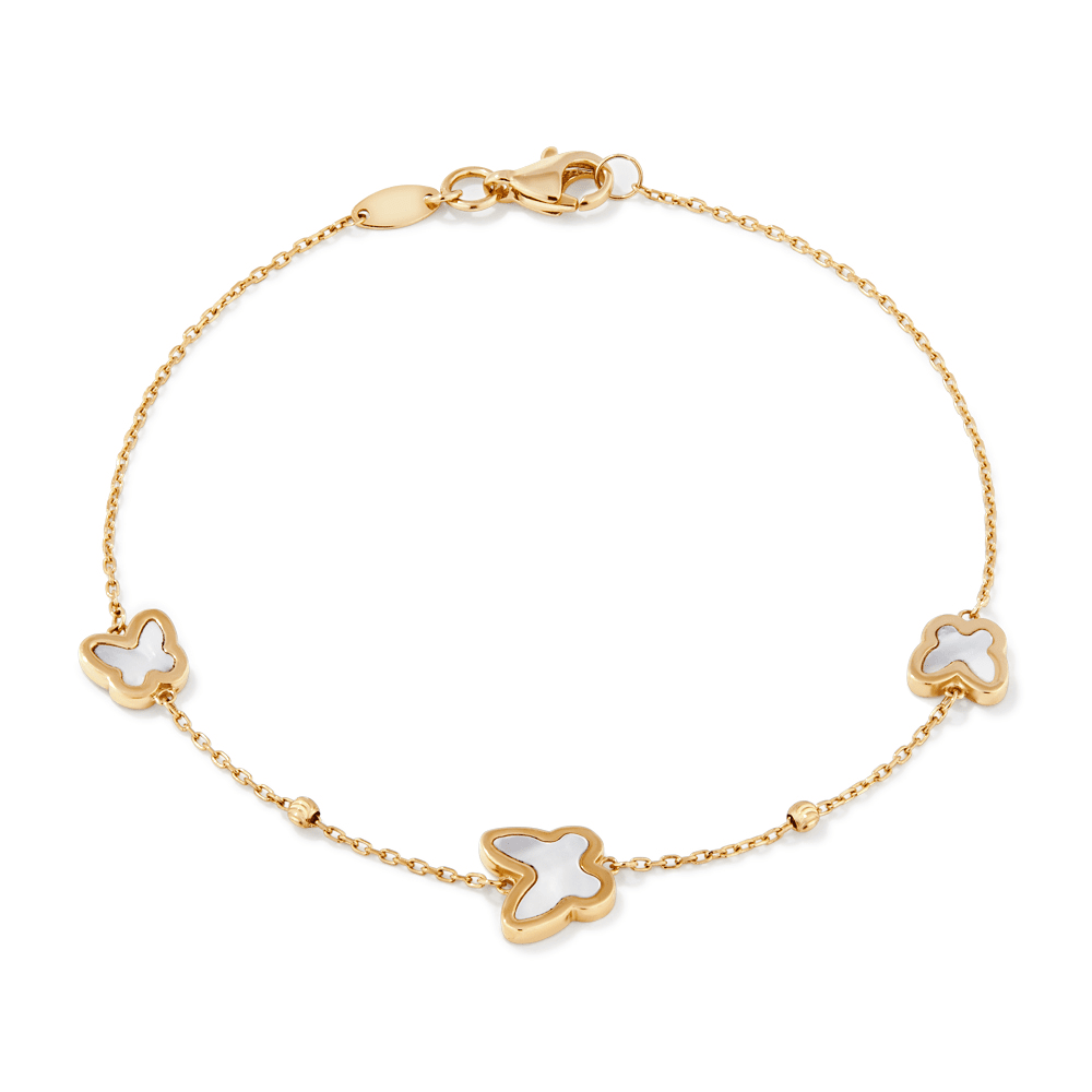 19cm Mother Of Pearl Butterfly Bracelet in 9kt Yellow Gold Bracelets Bevilles 