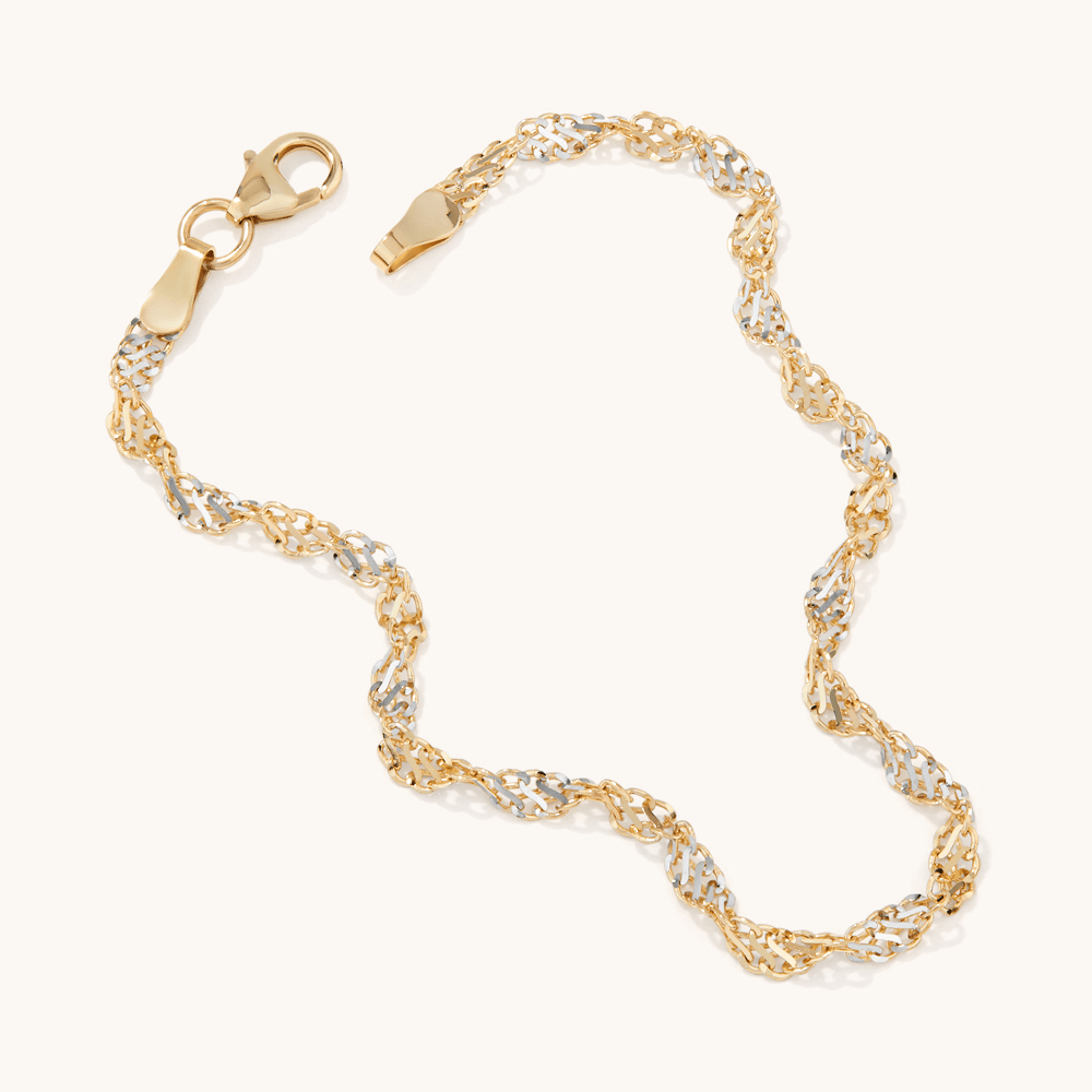 19cm Fancy Singapore Bracelet in 9kt Yellow and White Gold Bracelets Bevilles 