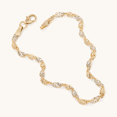 19cm Fancy Singapore Bracelet in 9kt Yellow and White Gold Bracelets Bevilles 
