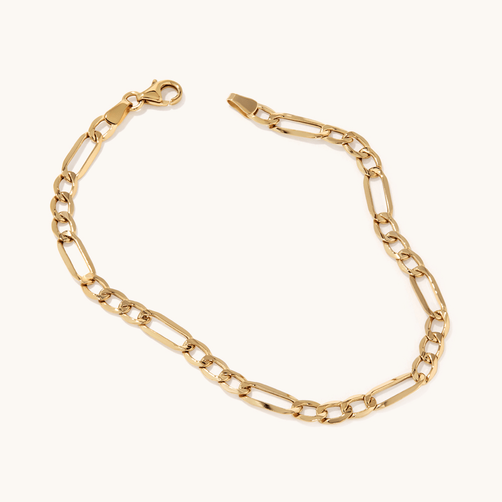 19cm Figaro Bracelet in 9kt Yellow Gold Bracelets Bevilles 