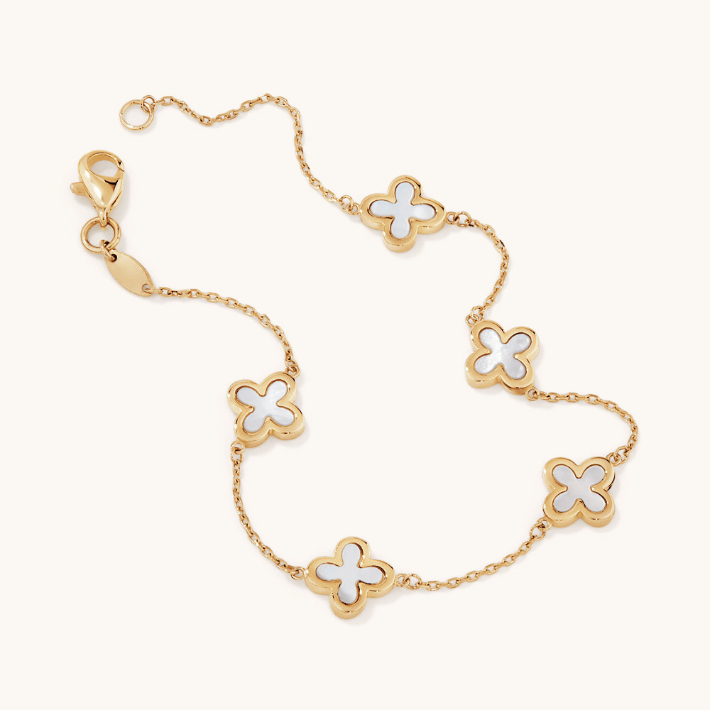 19cm Mother of Pearl Station Bracelet in 9kt Yellow Gold Bracelets Bevilles 
