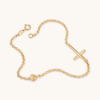 19cm Heart and Cross Cable Bracelet in 9kt Yellow Gold Bracelets Bevilles 