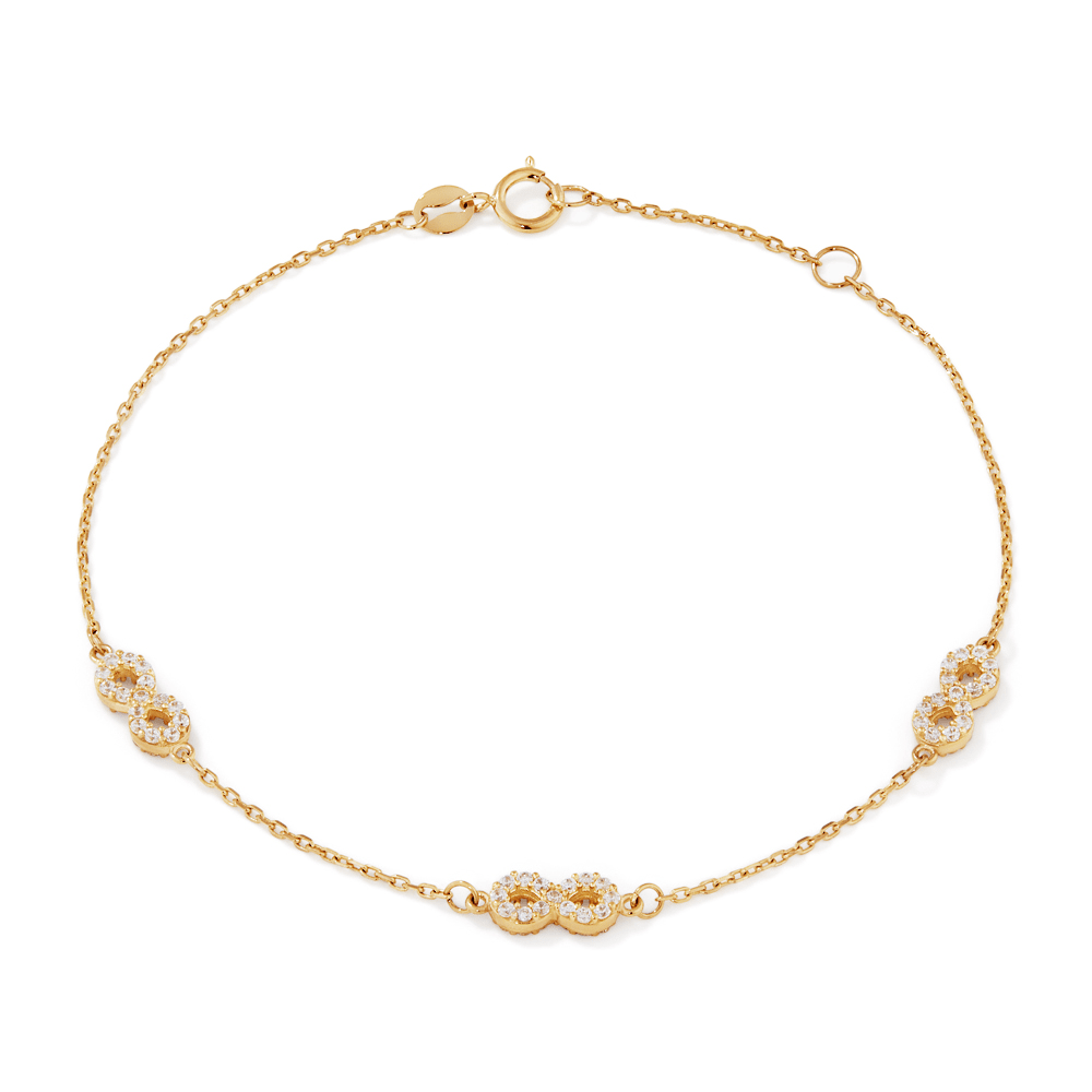 19cm Cubic Zirconia Infinity Station Bracelet in 9kt Yellow Gold Bracelets Bevilles 