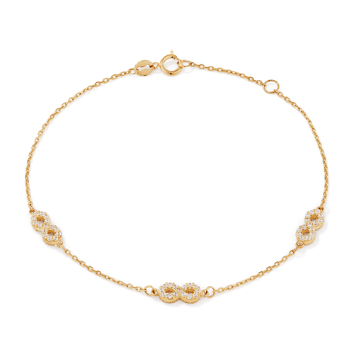 19cm Cubic Zirconia Infinity Station Bracelet in 9kt Yellow Gold Bracelets Bevilles 