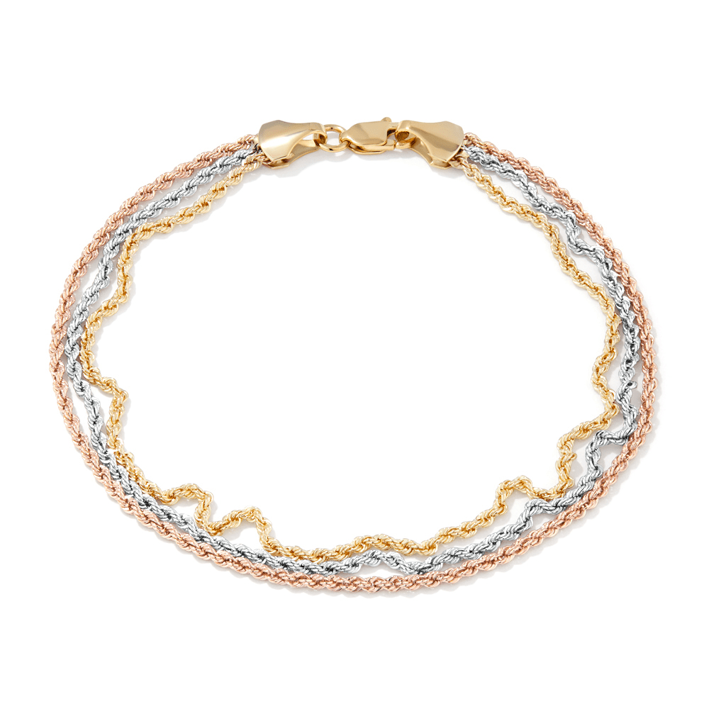 19cm Three Tone Fancy Rope Bracelet in 10kt Yellow Gold Bracelets Bevilles 