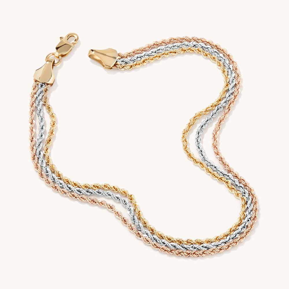 19cm Three Tone Fancy Rope Bracelet in 10kt Yellow Gold Bracelets Bevilles 