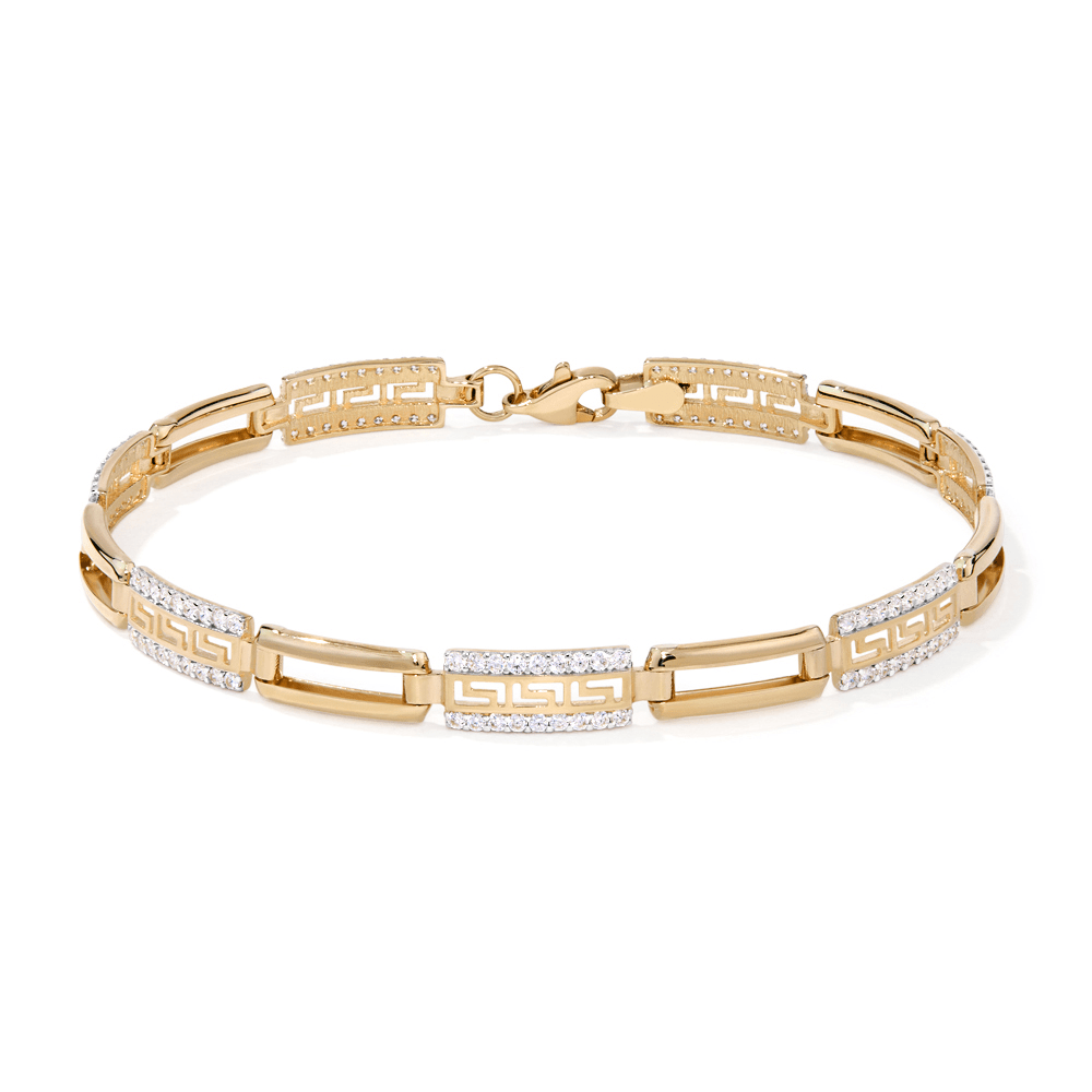 19cm Cubic Zirconia Alternating Link Bracelet in 9kt Yellow Gold Bracelets Bevilles 