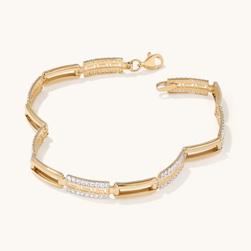 19cm Cubic Zirconia Alternating Link Bracelet in 9kt Yellow Gold Bracelets Bevilles 