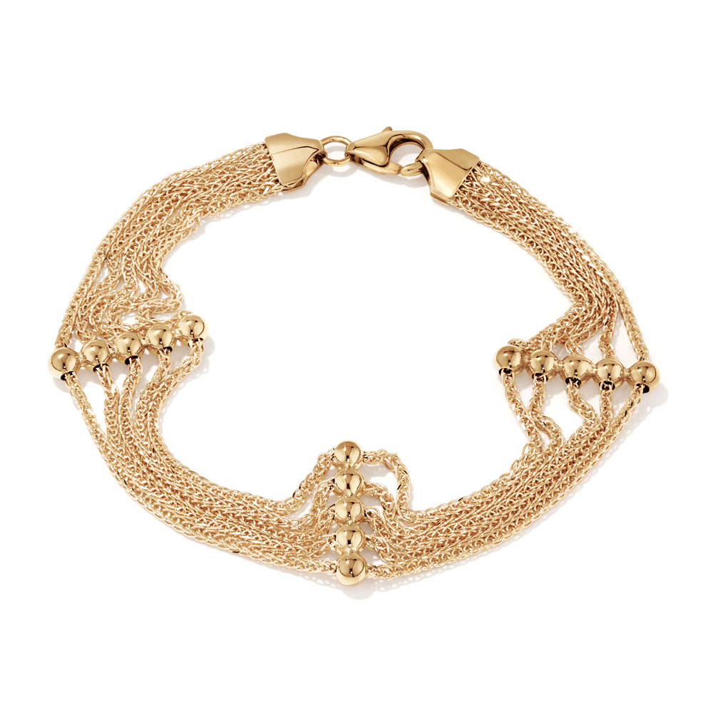 19cm Five-Strand Ball-Linked Cable Bracelet in 9kt Yellow Gold Bracelets Bevilles 