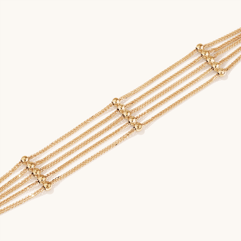 19cm Five-Strand Ball-Linked Cable Bracelet in 9kt Yellow Gold Bracelets Bevilles 