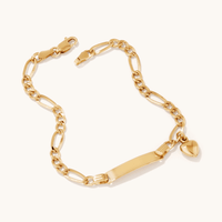 19cm Heart Charm Figaro I.D. Bracelet in 9kt Yellow Gold Bracelets Bevilles 