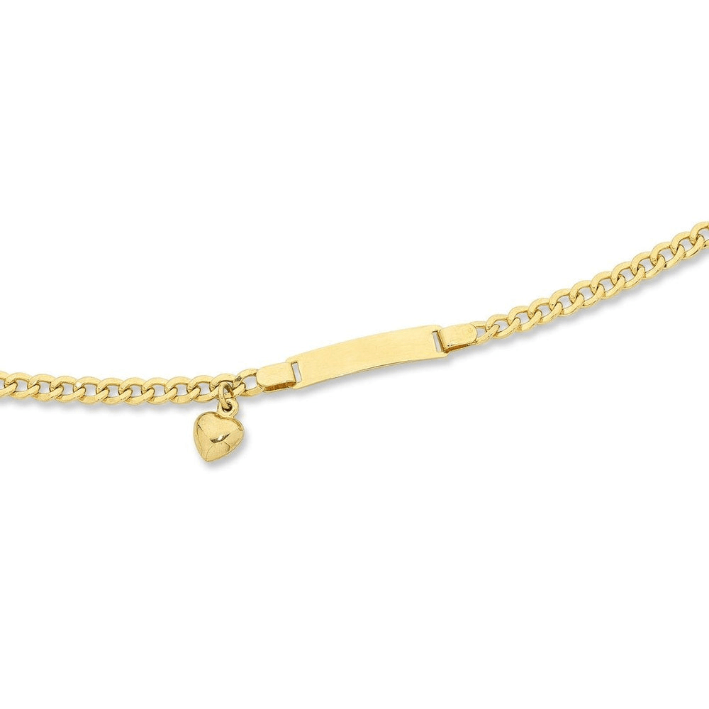 19cm Heart Charm Curb I.D. Bracelet in 9kt Yellow Gold Bracelets Bevilles 