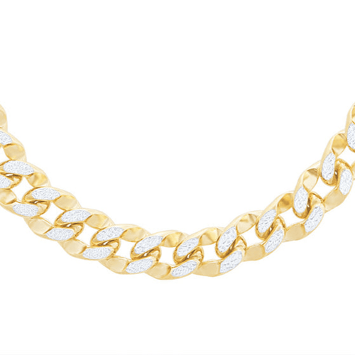 55cm Diamond Cut Curb 9mm Chain in 9kt Bonded Yellow and White Gold Necklaces Bevilles 
