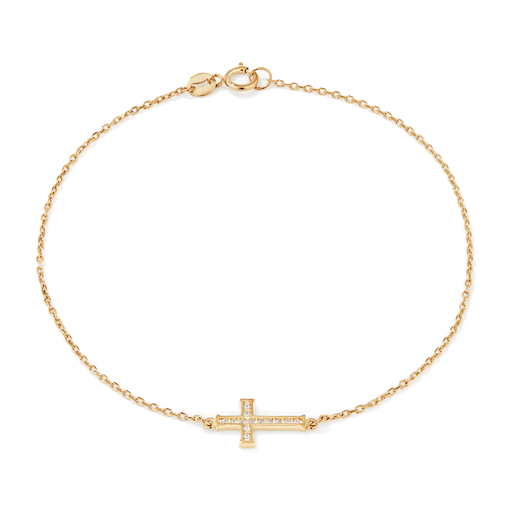 19cm Cubic Zirconia Cross Bracelet in 9kt Yellow Gold Bracelets Bevilles 