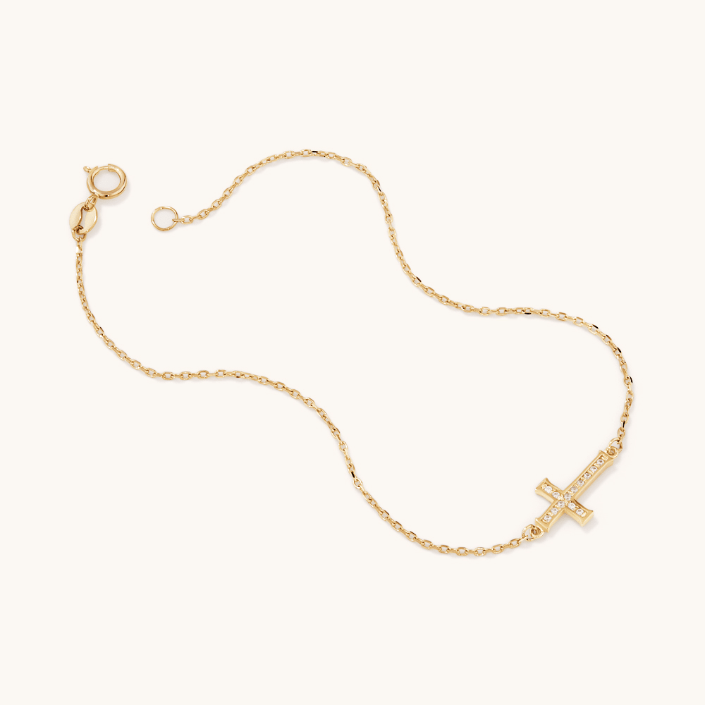 19cm Cubic Zirconia Cross Bracelet in 9kt Yellow Gold Bracelets Bevilles 