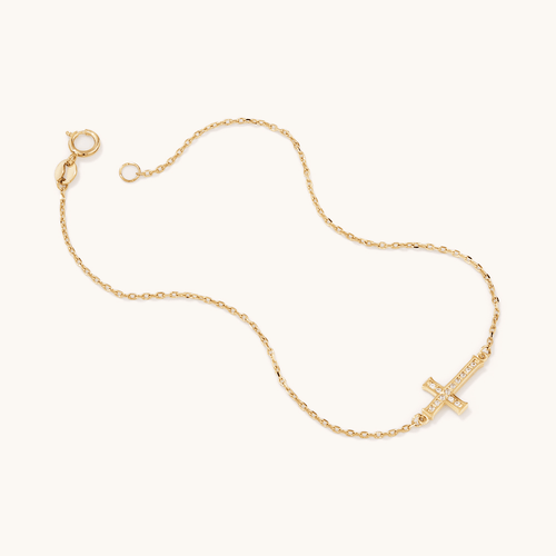 19cm Cubic Zirconia Cross Bracelet in 9kt Yellow Gold Bracelets Bevilles 