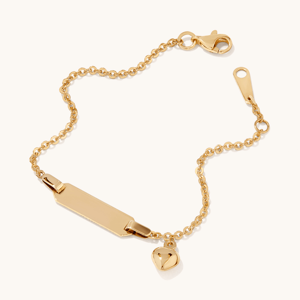 14.5cm Heart Charm Cable I.D. Bracelet in 9kt Bonded Gold Silver Filled Bracelets Bevilles 