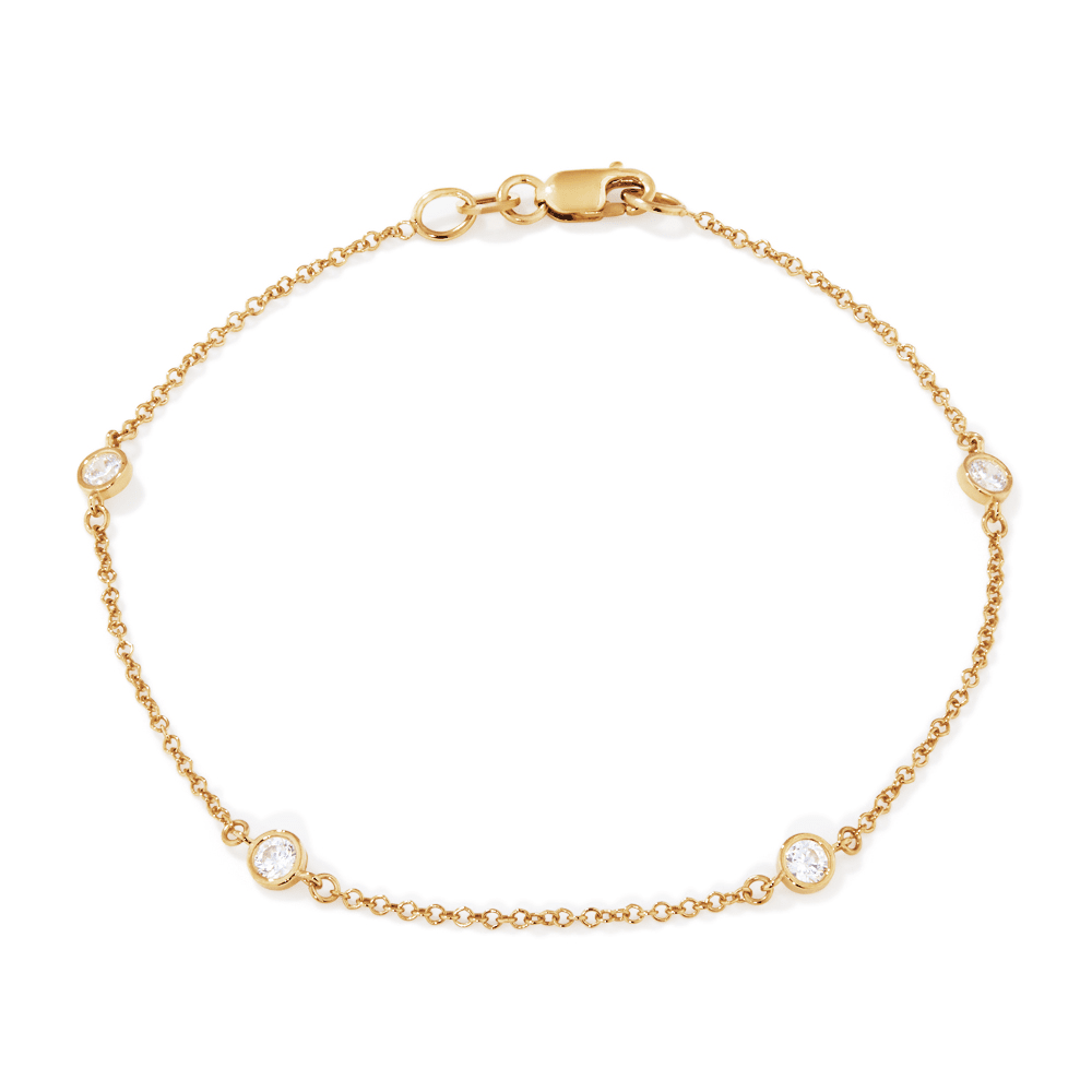 19cm Bezel Cubic Zirconia Station Curb Bracelet in 9kt Yellow Gold Bracelets Bevilles 