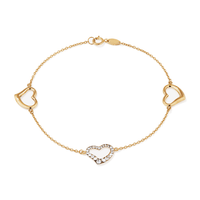 19cm Cubic Zirconia Heart Station Bracelet in 9kt Yellow Gold Bracelets Bevilles 