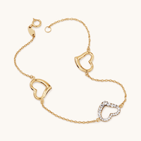 19cm Cubic Zirconia Heart Station Bracelet in 9kt Yellow Gold Bracelets Bevilles 