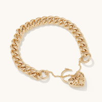 20cm Filigree Heart Padlock Curb Bracelet in 9kt Yellow Bonded Gold Bracelets Bevilles 