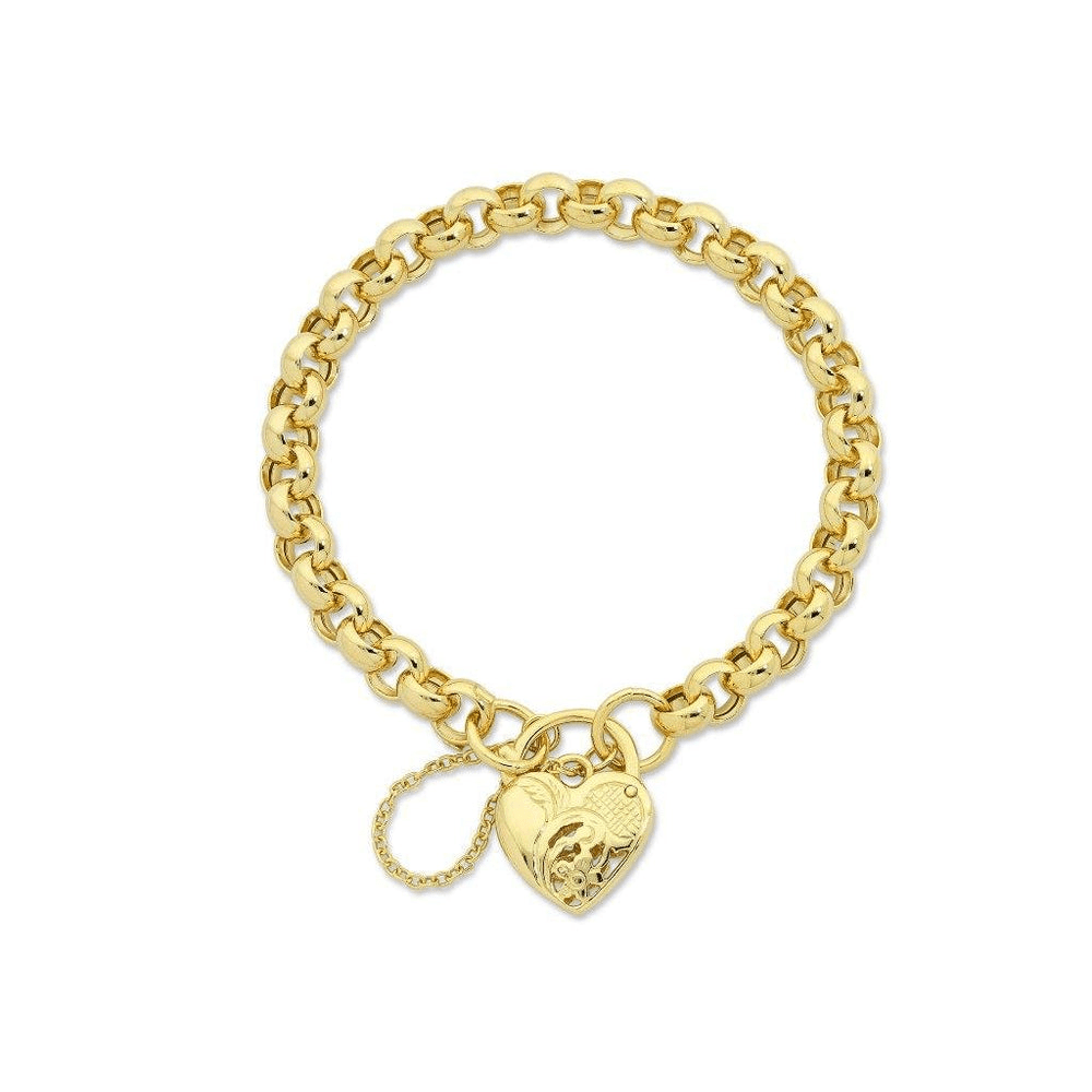 20cm Belcher Heart Padlock Bracelet in 9kt Bonded Gold Silver Filled Bracelets Bevilles 
