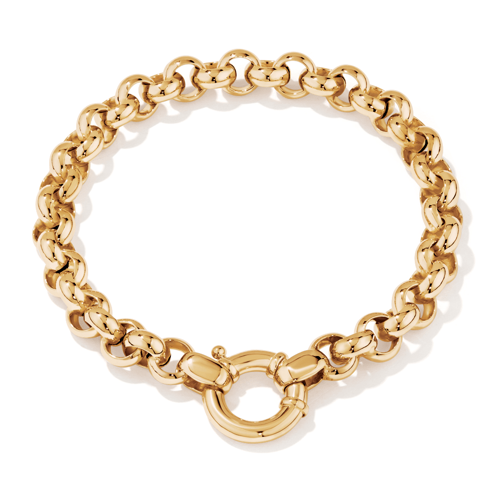 20cm Bolt Ring Belcher Bracelet in 9kt Yellow Gold Bracelets Bevilles 