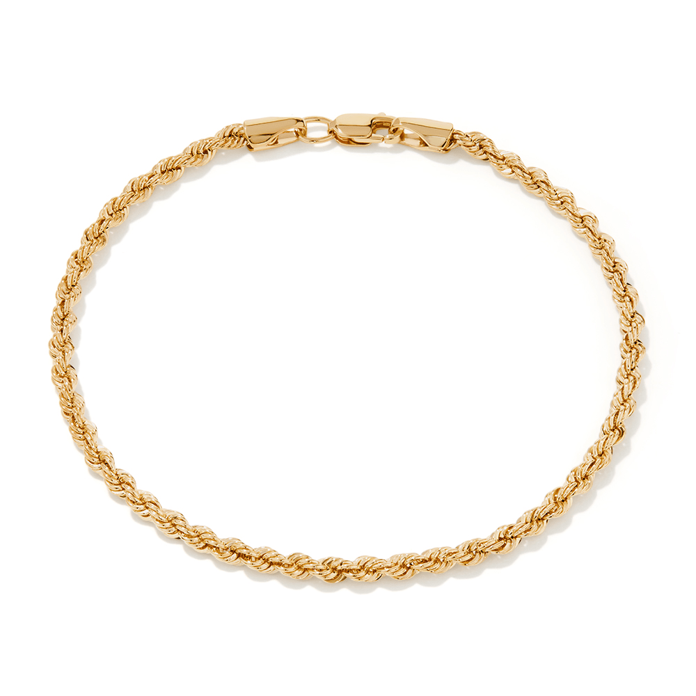 19cm Diamond Cut Rope Bracelet in 9kt Bonded Gold Silver Filled Bracelets Bevilles 