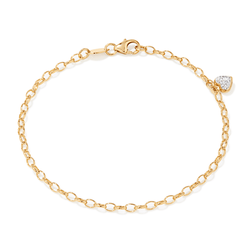 19cm Mini Crystal Heart Charm Bracelet in 9kt Bonded Gold Silver Filled Bracelets Bevilles 